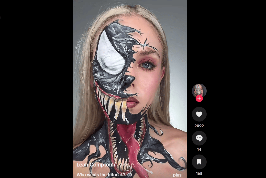the Venom makeup reveal by Leah Compton