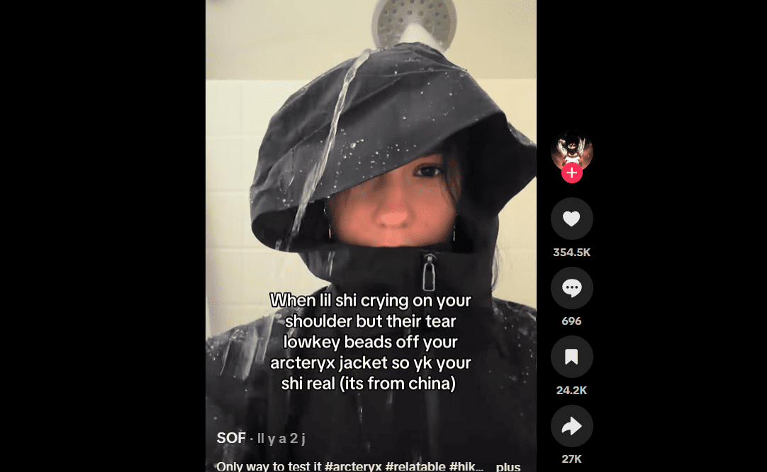 Arcteryx Jacket "Water Beads Off" Meme